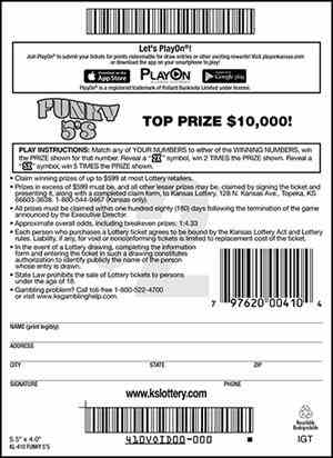 Funky 5`S scratchcard - game number #410 - back
